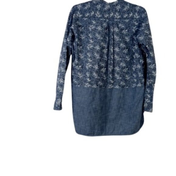 GAP Womens Mandarin Tunic With Pocket Blue Floral Block Cotton Denim S - Picture 3 of 3